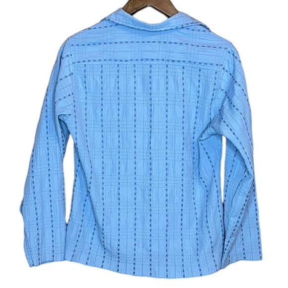 Woolrich Blue Button Textured Print Western Down Shirt size Small - Picture 2 of 4